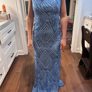 Speechless Blue Geometric Maxi Dress